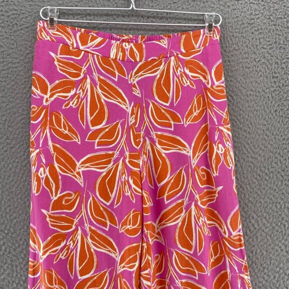 Sincerely Jules Pants Womens Small Pink Orange Floral Linen Blend Straight Leg - Picture 2 of 12
